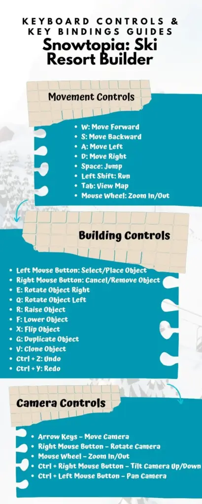 Keyboard Controls & Key Bindings Guides for Snowtopia: Ski Resort Builder